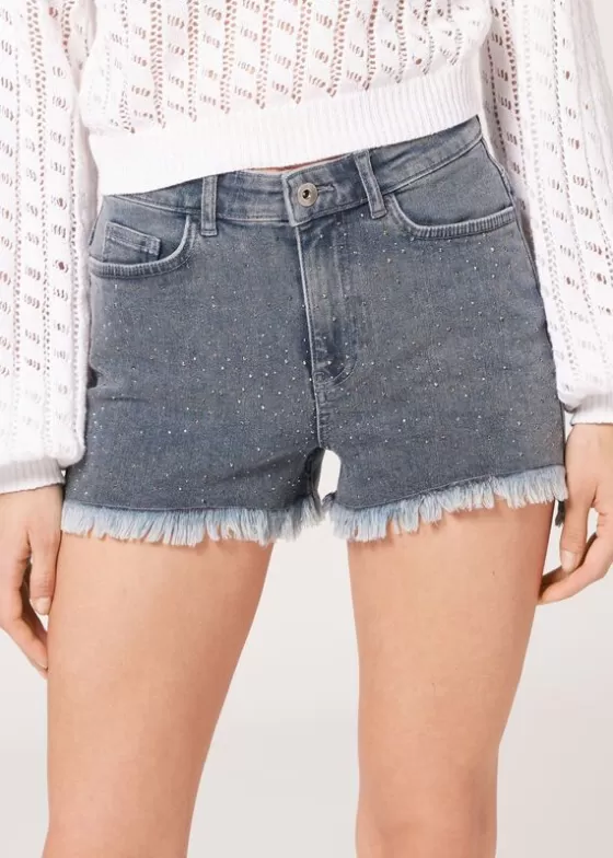 Best Denim Shorts With Diamante Applique Details Jeans