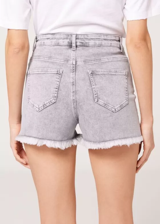 Cheap Denim Shorts With Diamante Applique Details Jeans