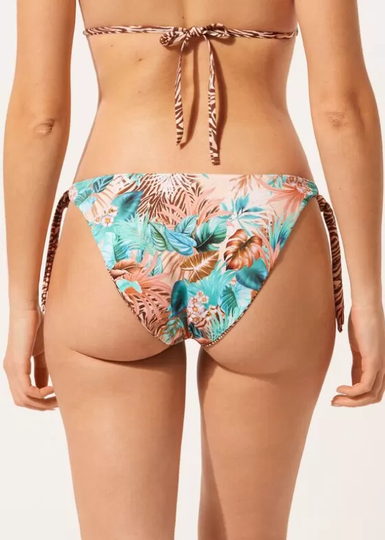 Fashion Double Face Bow Bikini Bottoms Wild Foliage Bikini