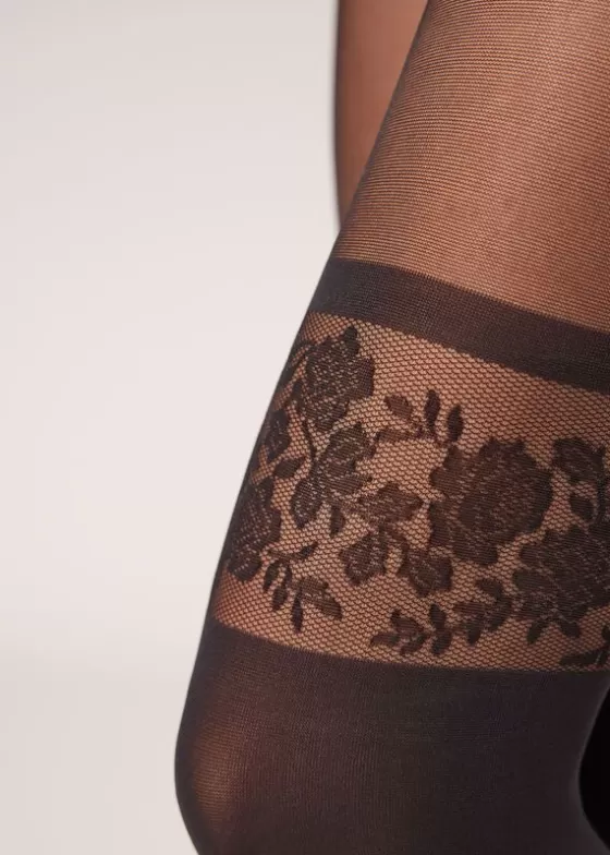 Sale Floral Frill 70 Denier Longuette Effect Tights Patterned Tights