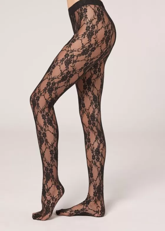 Discount Floral Lace Fabric Tights Patterned Tights