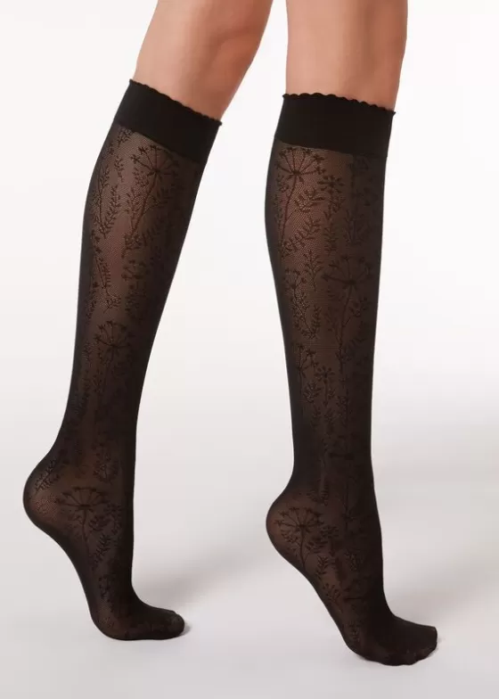 Best Floral-Patterned Mesh Knee-Highs Socks Long Socks