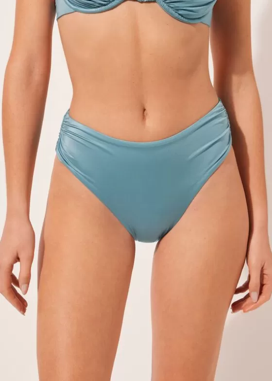 Sale High-Waist Bikini Bottoms Shiny Satin Bikini