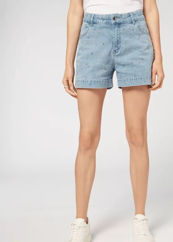 Online Jewel Applique Denim Shorts Jeans