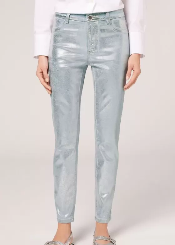 Flash Sale Laminated Effect Stretch Jeans Jeans