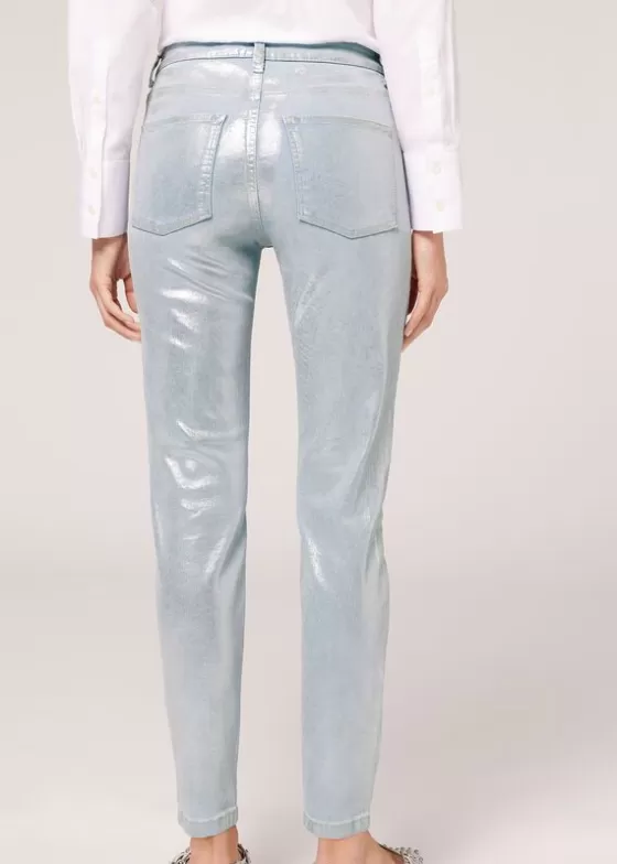 Flash Sale Laminated Effect Stretch Jeans Jeans