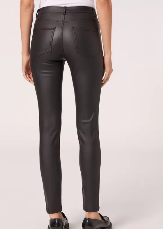 Clearance Leather Effect Skinny Leggings Leggings