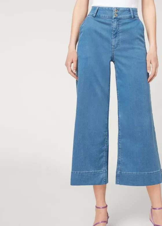 Cheap Light Denim Culottes Jeans