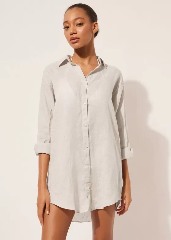 Sale Linen Shirt Dress Beachwear