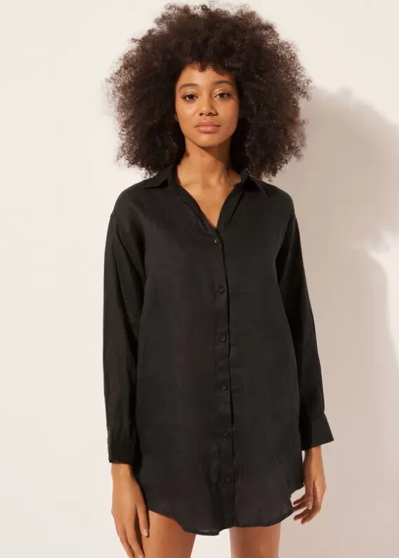 Hot Linen Shirt Dress Beachwear