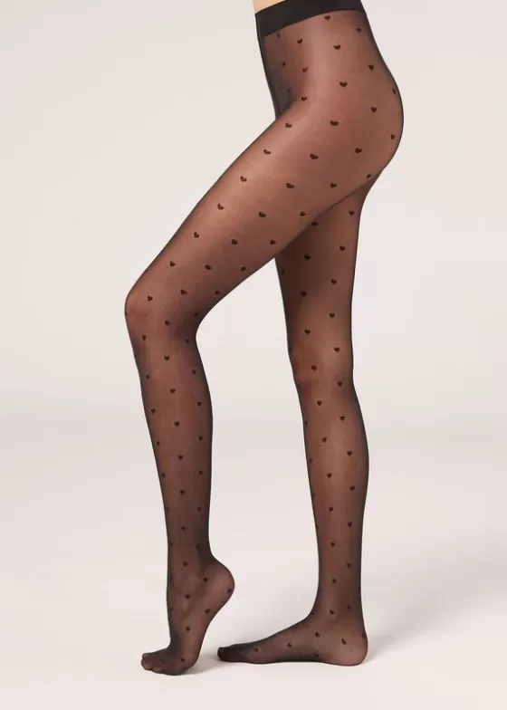 Sale Little Hearts 30 Denier Sheer Tights Patterned Tights