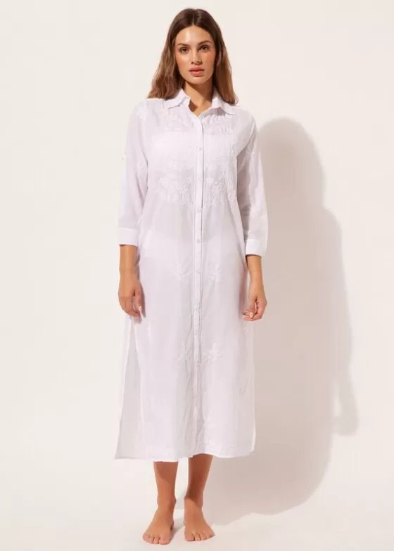 Best Sale Long Embroidered Dress With Buttons Beachwear