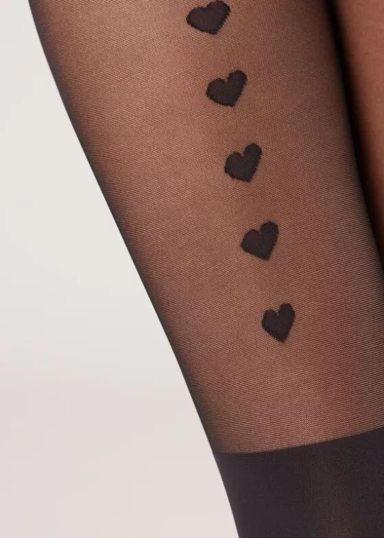 Store Longuette-Effect Tights With Heart Stripe Patterned Tights