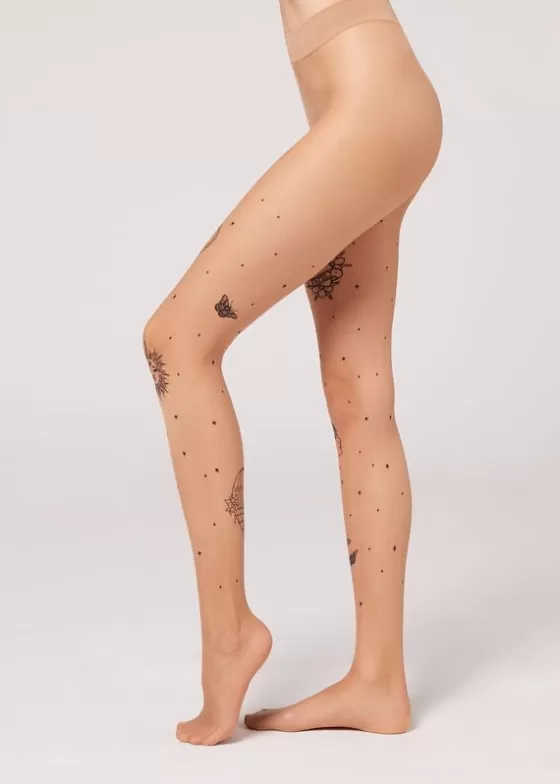 Flash Sale Old School Tattoo Print 20 Denier Sheer Tights Patterned Tights