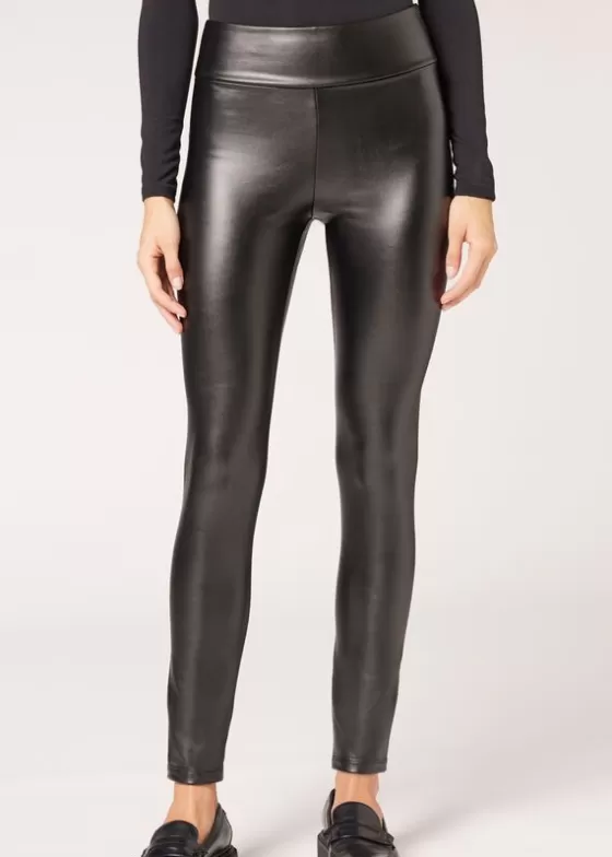 Online Thermal Leather Effect Leggings Leggings