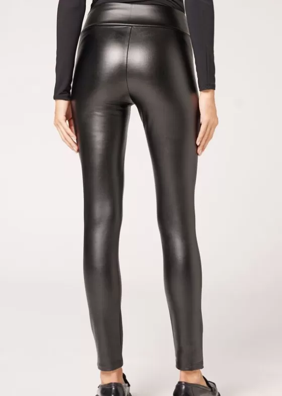 Online Thermal Leather Effect Leggings Leggings